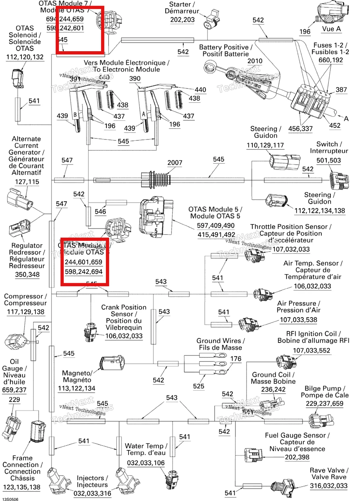 Деталь 515176056 на схеме узла 2005 Sea-Doo 3D RFI Electrical Harness