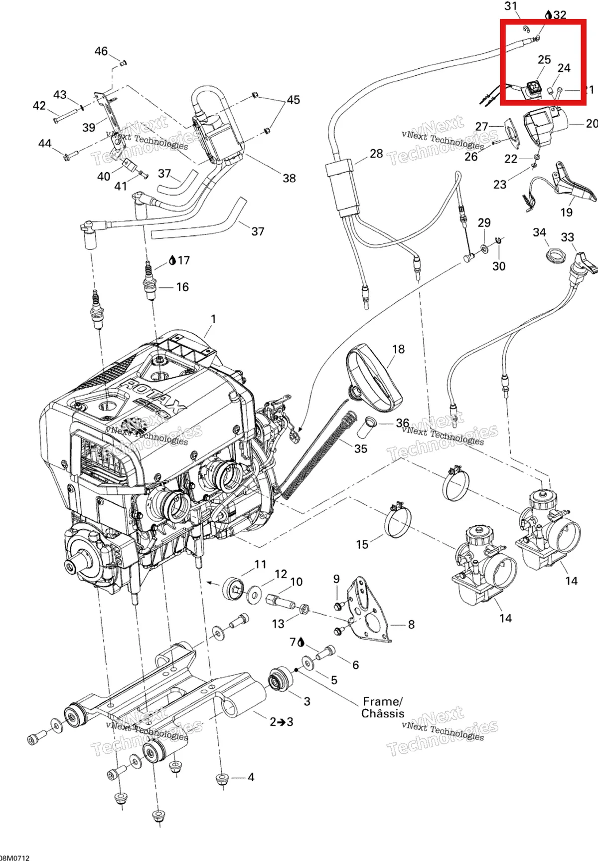 Деталь 515176091 (Деталь Kill Switch) на схеме узла 2007 Ski-Doo Expedition Sport 550F Engine And Engine Support
