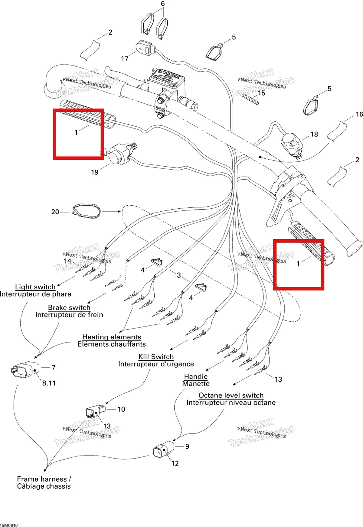 Деталь 515176111 (Деталь Heating Element) на схеме узла 2006 Ski-Doo MX Z 440 Racing Steering Wiring Harness