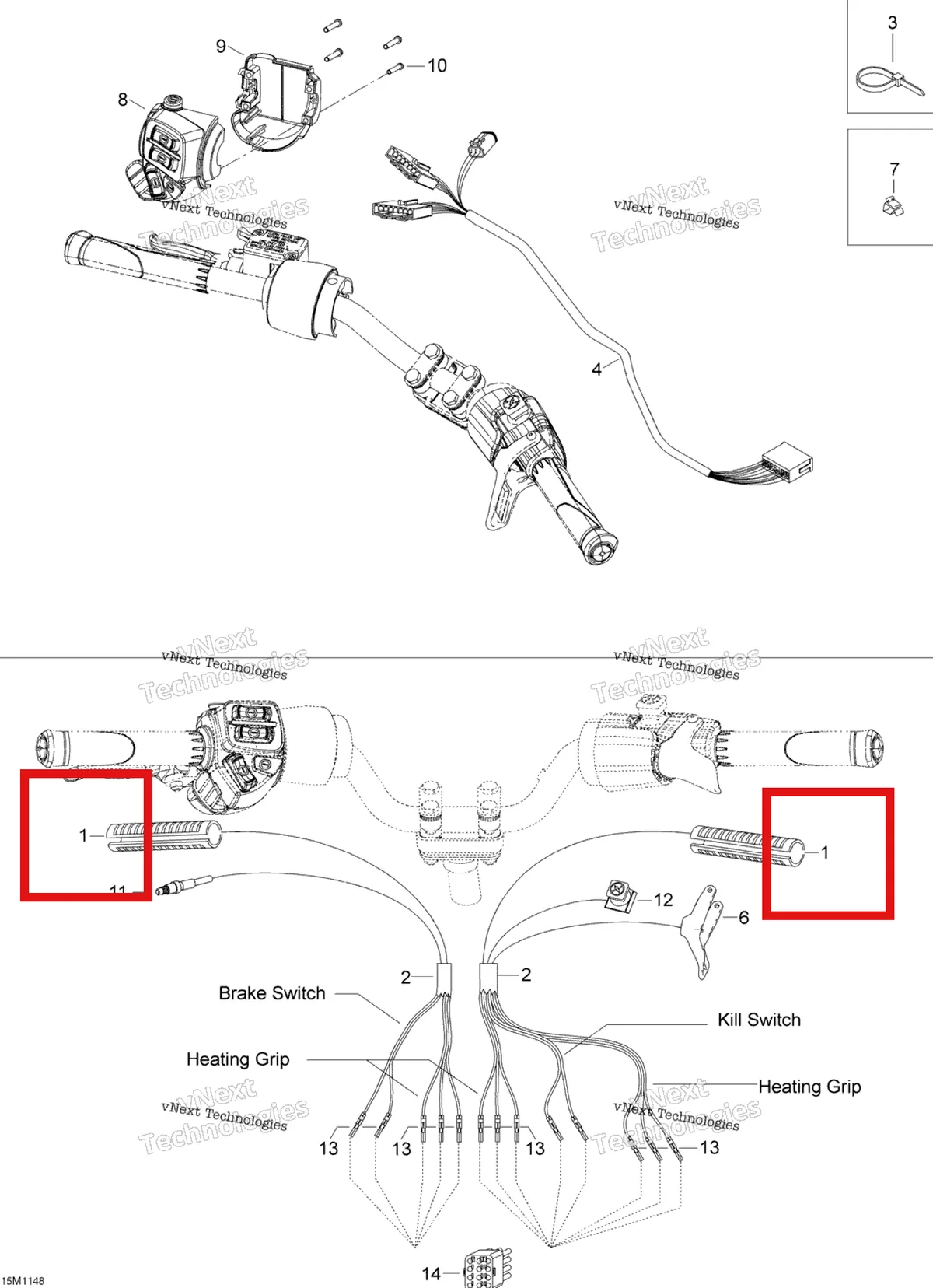 Деталь 515176139 (Деталь Heating Element) на схеме узла 2011 Ski-Doo Skandic WT 550F YetiII Steering Wiring Harness