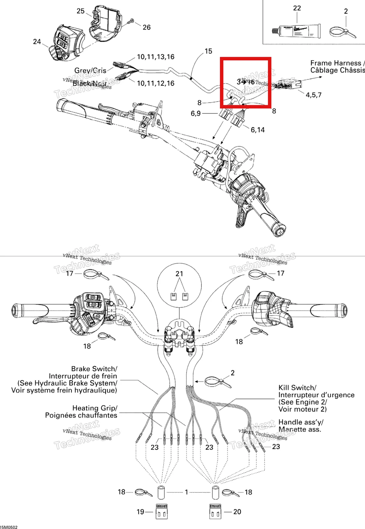 Деталь 515176159 на схеме узла 2005 Ski-Doo GSX 380F Steering Harness Gsx