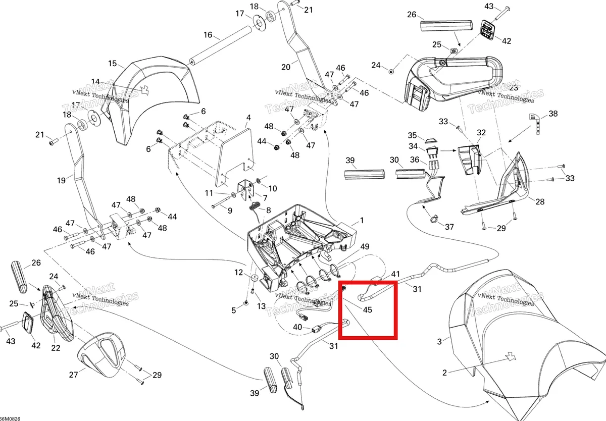 Деталь 515176170 на схеме узла 2008 Ski-Doo GSX LTD TOURING 600 HO SDI Backrest And Handles