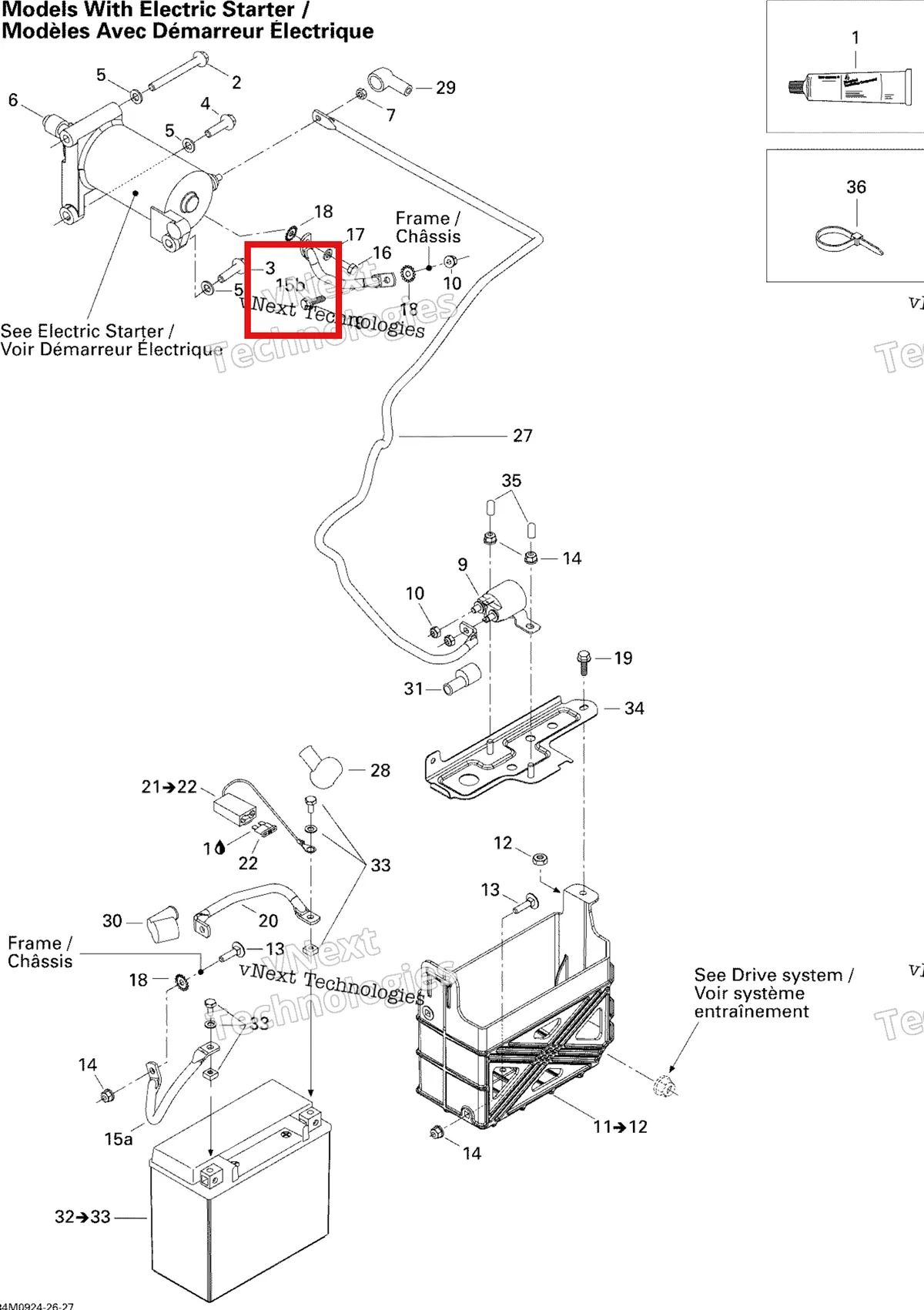 Деталь 515176172 (Деталь Ground Wire) на схеме узла 2009 Ski-Doo Skandic Tundra LT 550F Battery And Starter