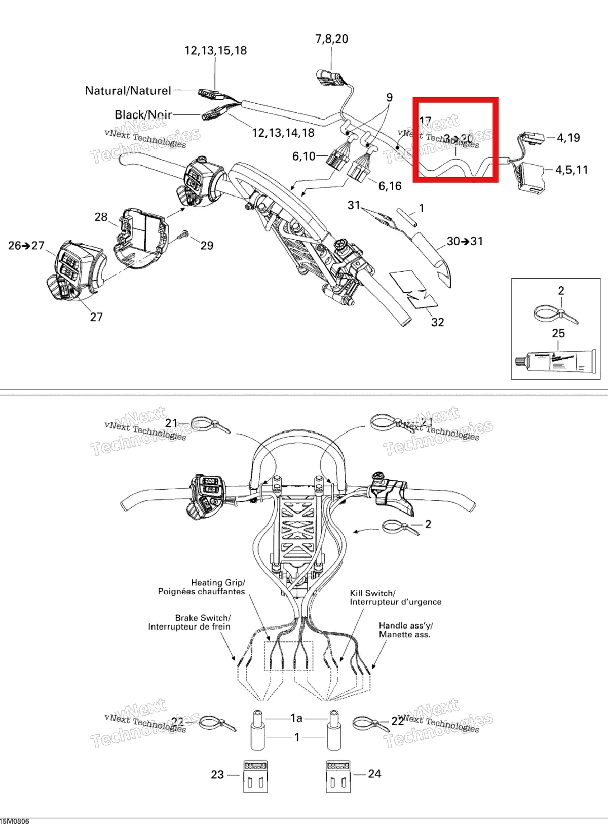 Деталь 515176207 на схеме узла 2008 Ski-Doo Summit Adrenaline 600HO SDI Steering Wiring Harness