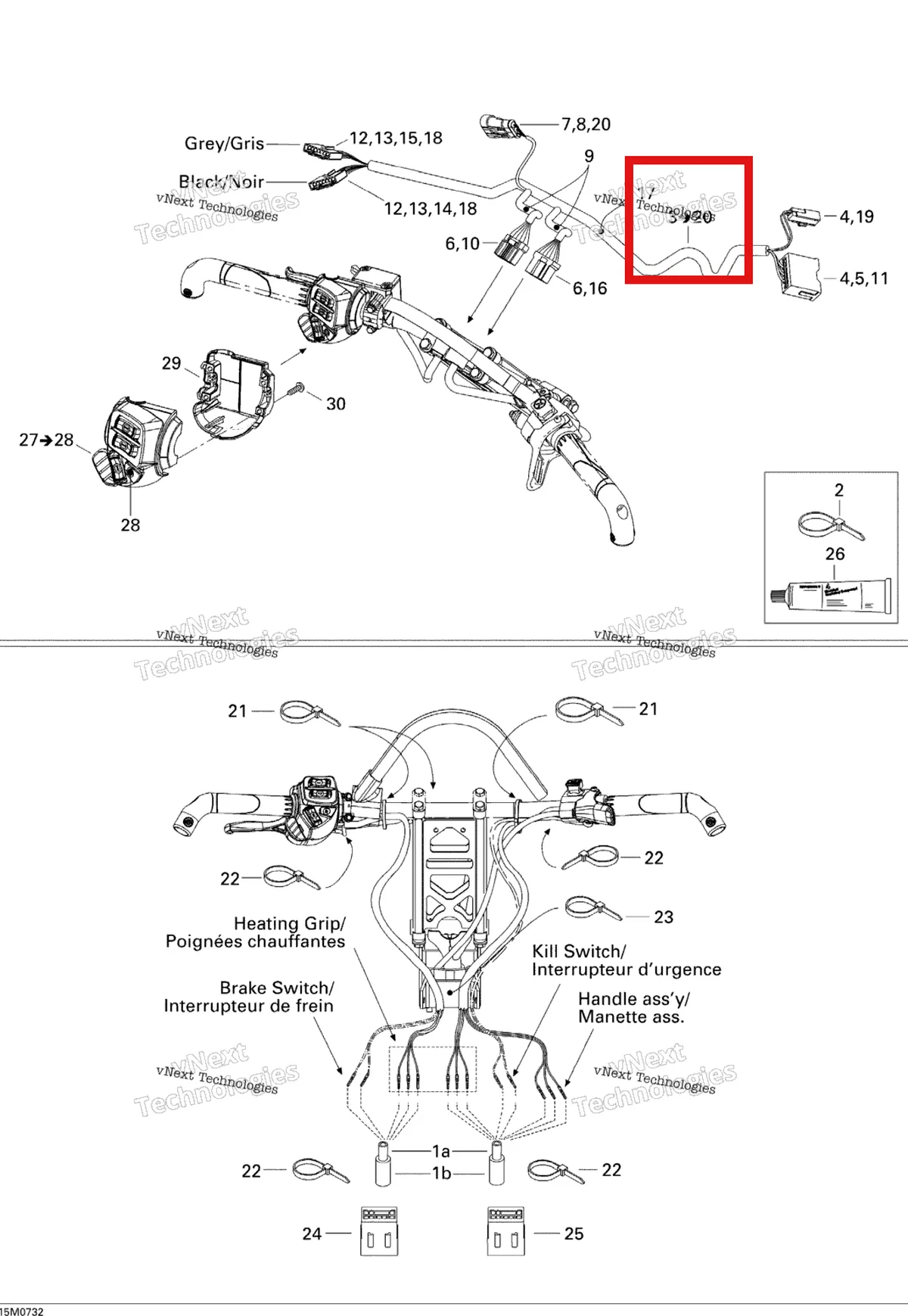Деталь 515176208 на схеме узла 2007 Ski-Doo Summit Highmark & Highmark X 1000 SDI Steering Wiring Harness