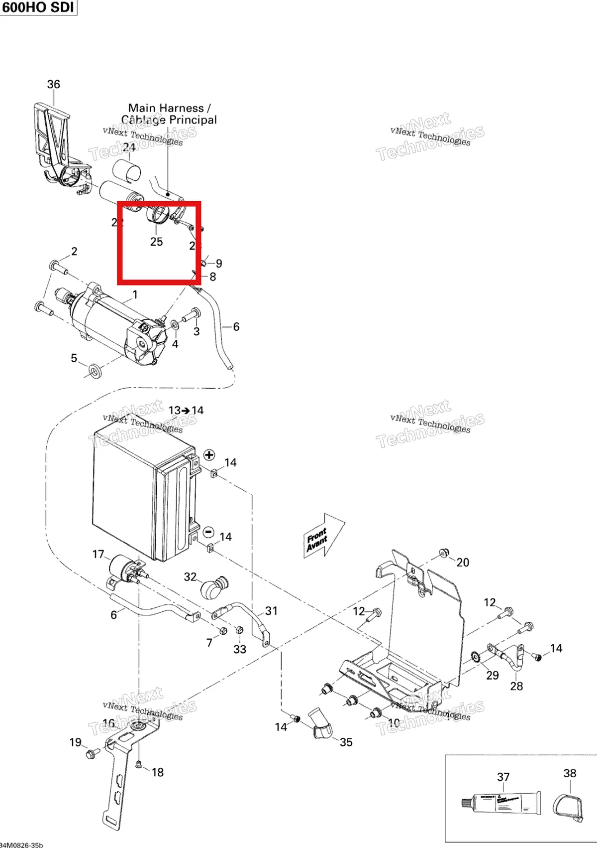 Деталь 515176211 (Крышка) на схеме узла 2008 Ski-Doo GSX LTD TOURING 600 HO SDI Battery And Starter