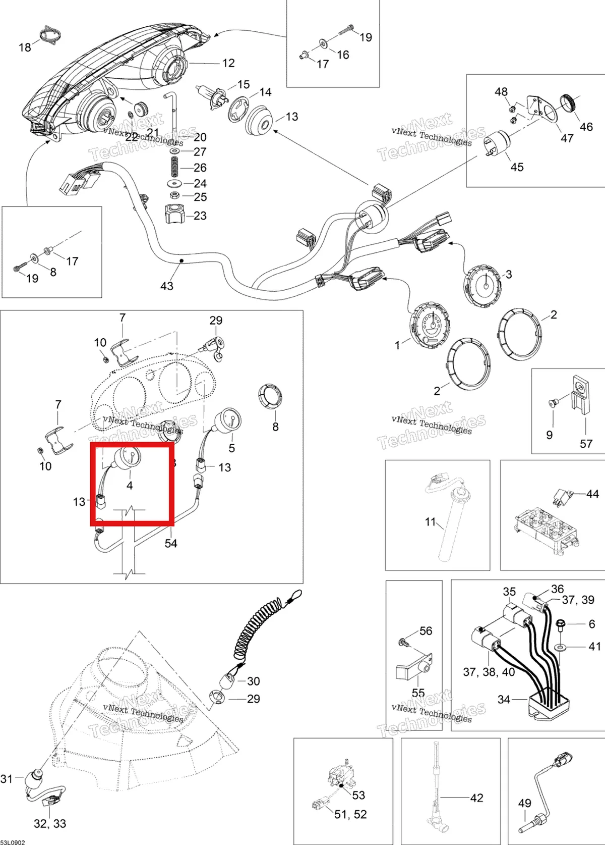 Деталь 515176214 на схеме узла 2009 Ski-Doo Expedition TUV 600 H.O. SDI Electrical Accessories