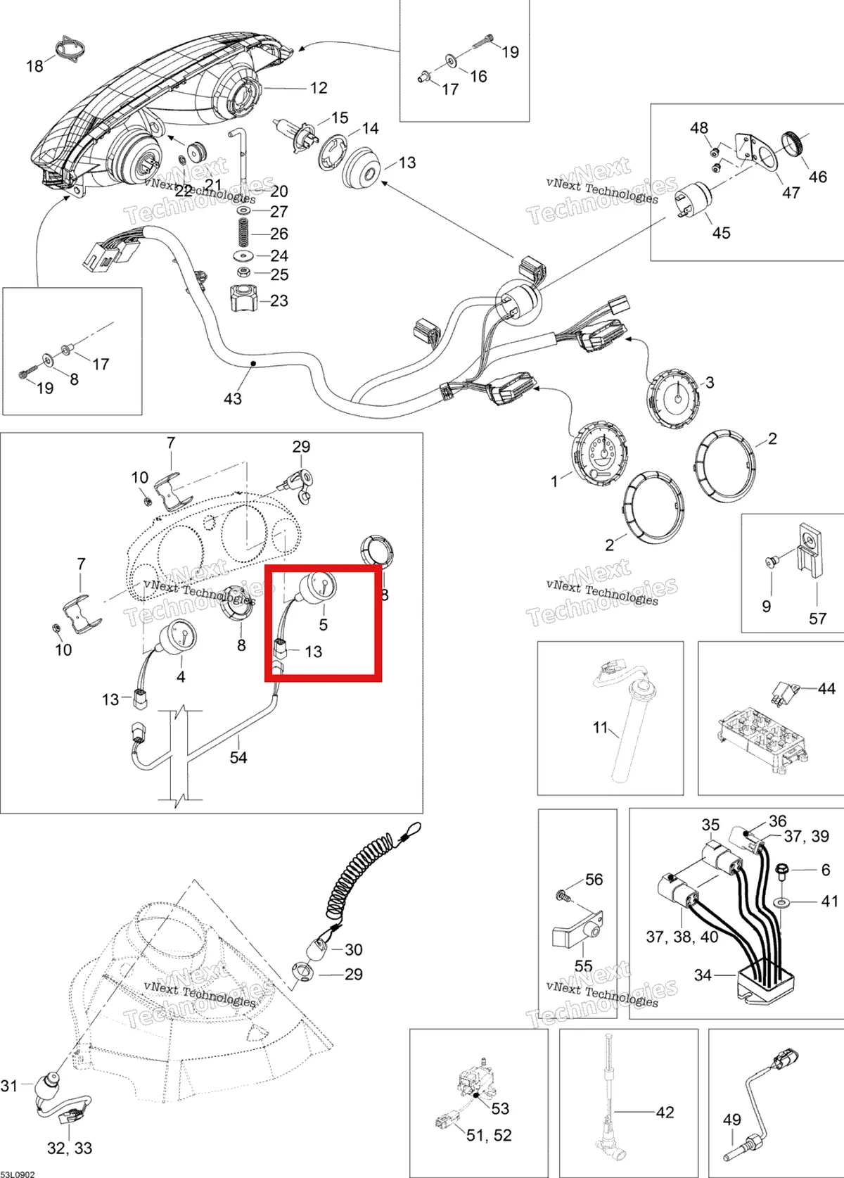Деталь 515176215 на схеме узла 2009 Ski-Doo Expedition TUV 600 H.O. SDI Electrical Accessories