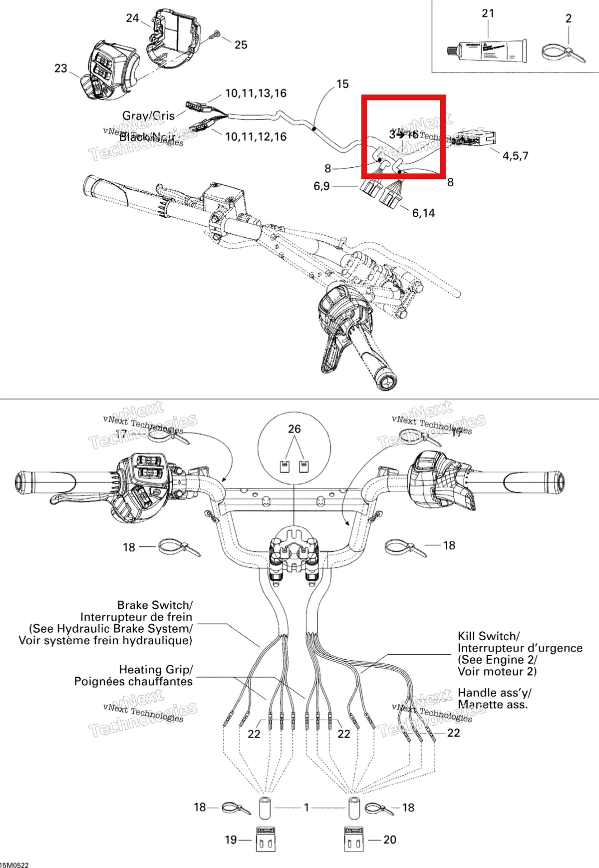 Деталь 515176228 на схеме узла 2005 Ski-Doo Expedition 550F Steering Wiring Harness