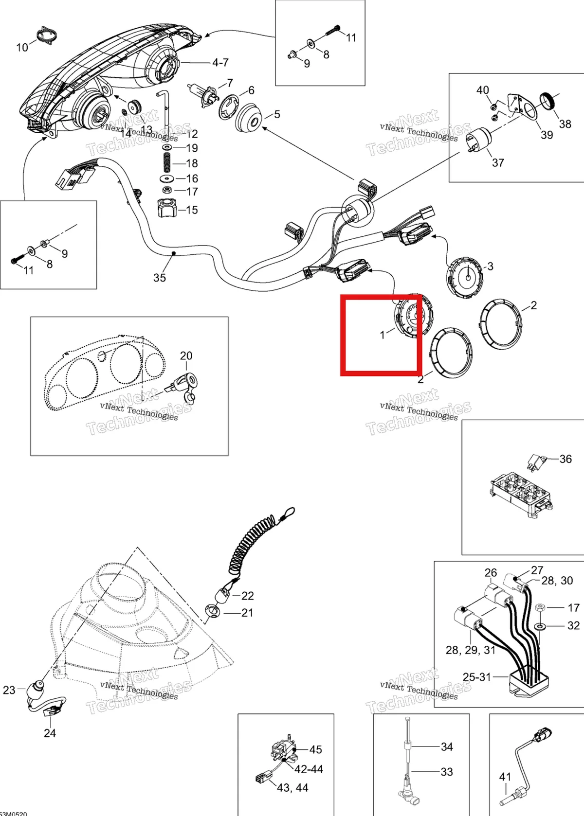 Деталь 515176244 (Деталь Speedometer) на схеме узла 2005 Ski-Doo Expedition 600 H.O. SDI Electrical Accessories