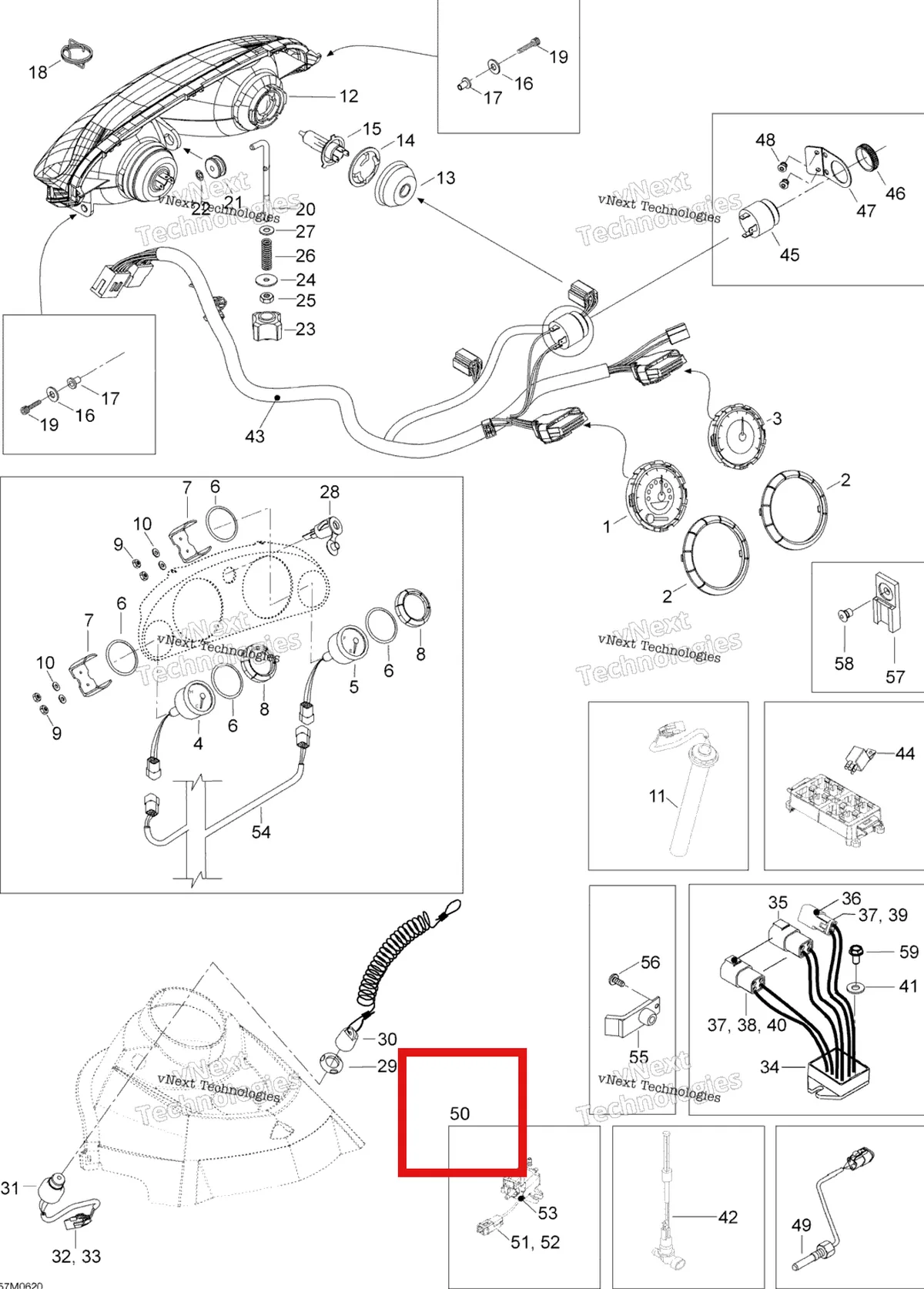 Деталь 515176256 (Деталь Heating Element) на схеме узла 2006 Ski-Doo Expedition 600 H.O. SDI Electrical Accessories, Console