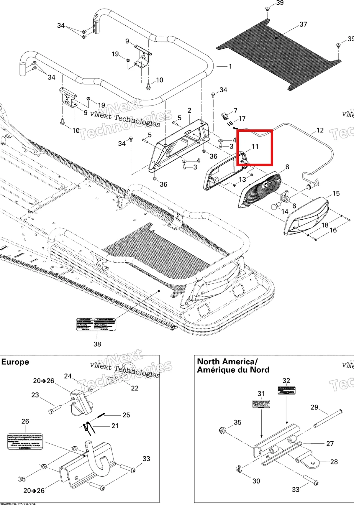 Деталь 515176272 (Задний Фонарь Корпус) на схеме узла 2009 Ski-Doo Skandic Tundra LT 550F Luggage Rack