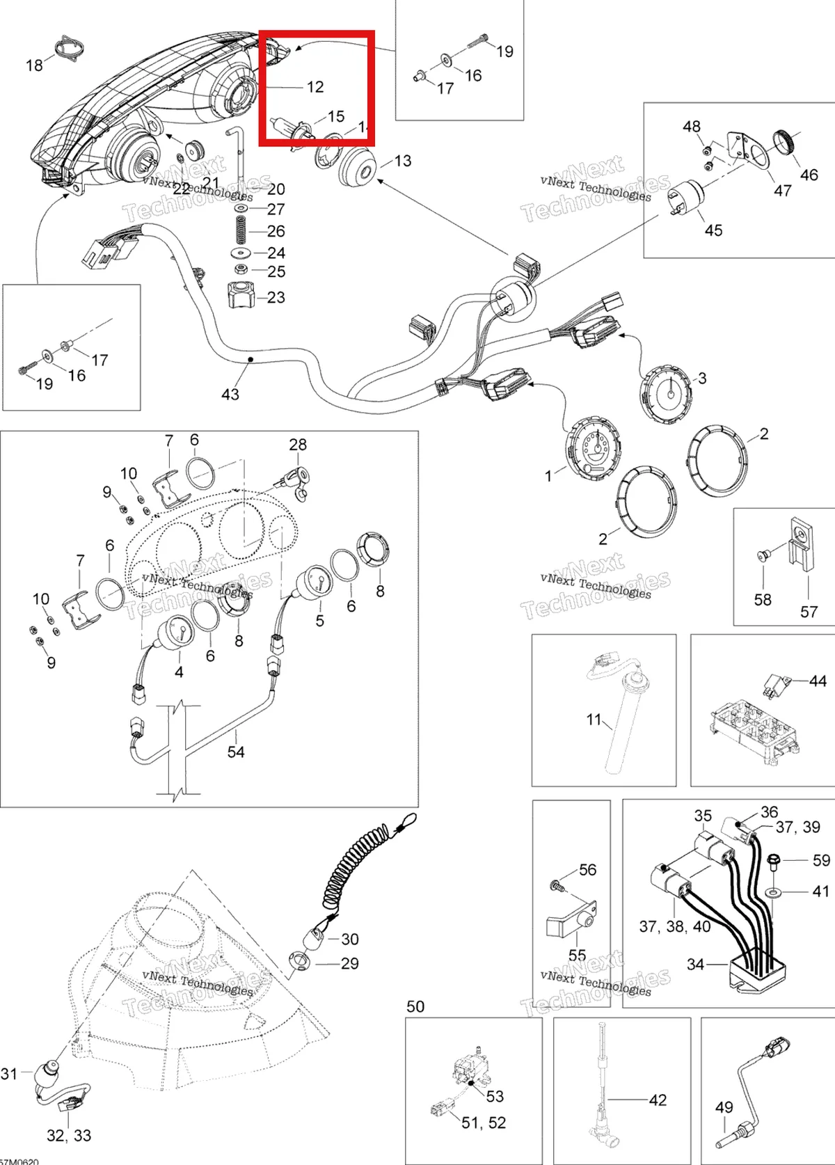 Деталь 515176273 (Деталь Halogen Headlamp. Includes 4 To 7) на схеме узла 2006 Ski-Doo Expedition 600 H.O. SDI Electrical Accessories, Console