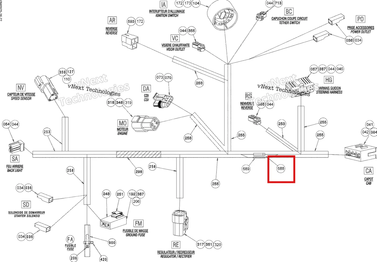 Деталь 515176279 (Деталь Capacitor) на схеме узла 2009 Ski-Doo Skandic Tundra LT 550F Electrical Harness