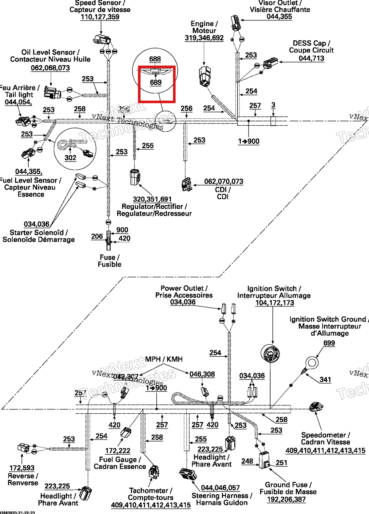 Деталь 515176280 (Деталь Resistance) на схеме узла 2009 Ski-Doo GSX Fan Electrical Harness