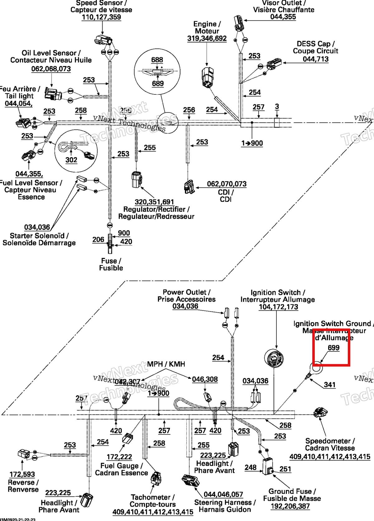 Деталь 515176287 на схеме узла 2009 Ski-Doo GSX Fan Electrical Harness
