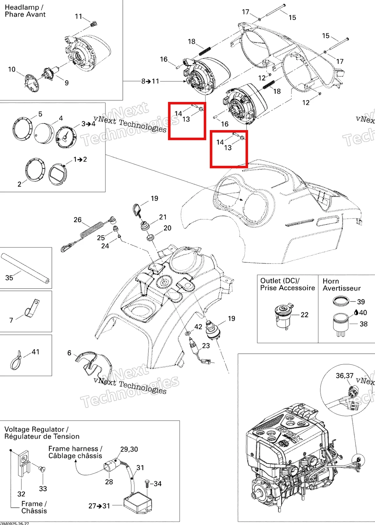 Деталь 515176289 (Деталь Headlamp Bushing) на схеме узла 2009 Ski-Doo Skandic Tundra LT 550F Electrical Accessories