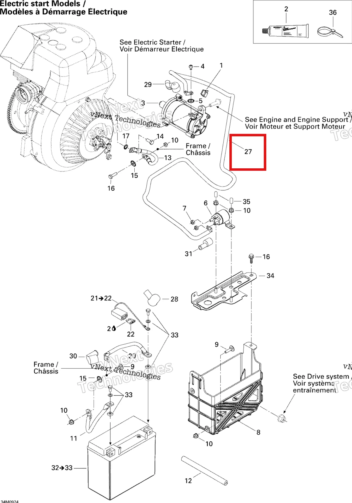 Деталь 515176298 (Деталь Battery Wire) на схеме узла 2009 Ski-Doo Skandic Tundra Battery And Starter