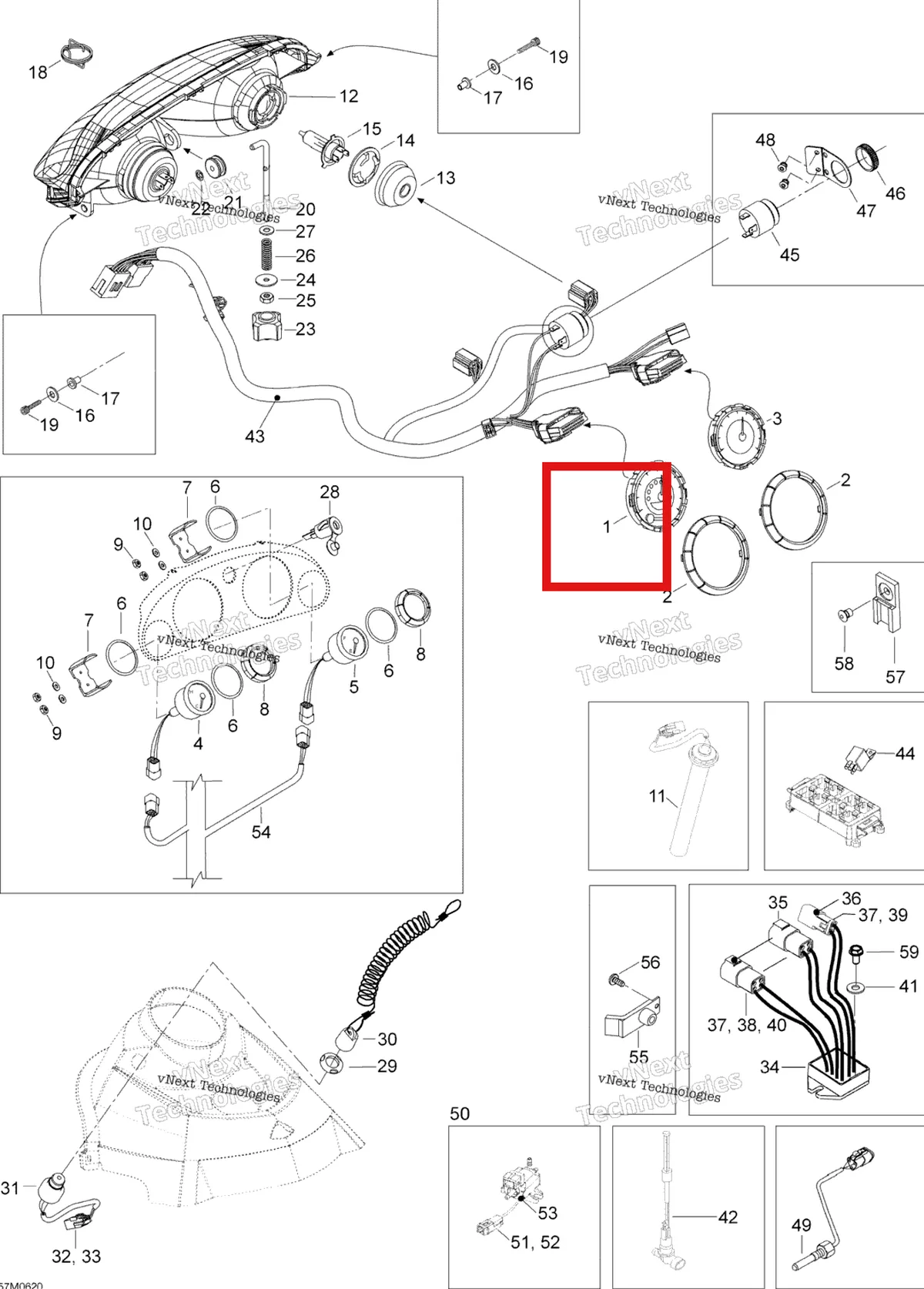 Деталь 515176302 (Деталь Speedometer) на схеме узла 2006 Ski-Doo Expedition 600 H.O. SDI Electrical Accessories, Console