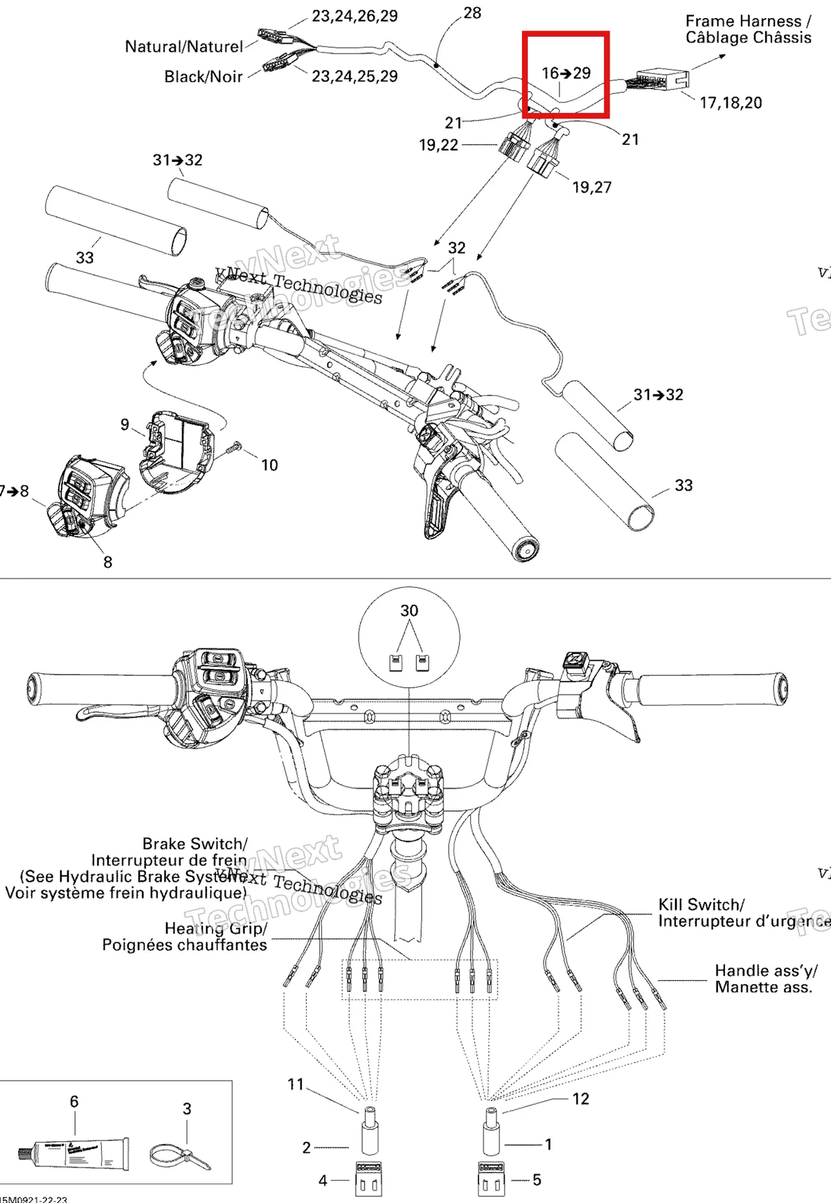 Деталь 515176308 на схеме узла 2009 Ski-Doo GSX Fan Steering Wiring Harness