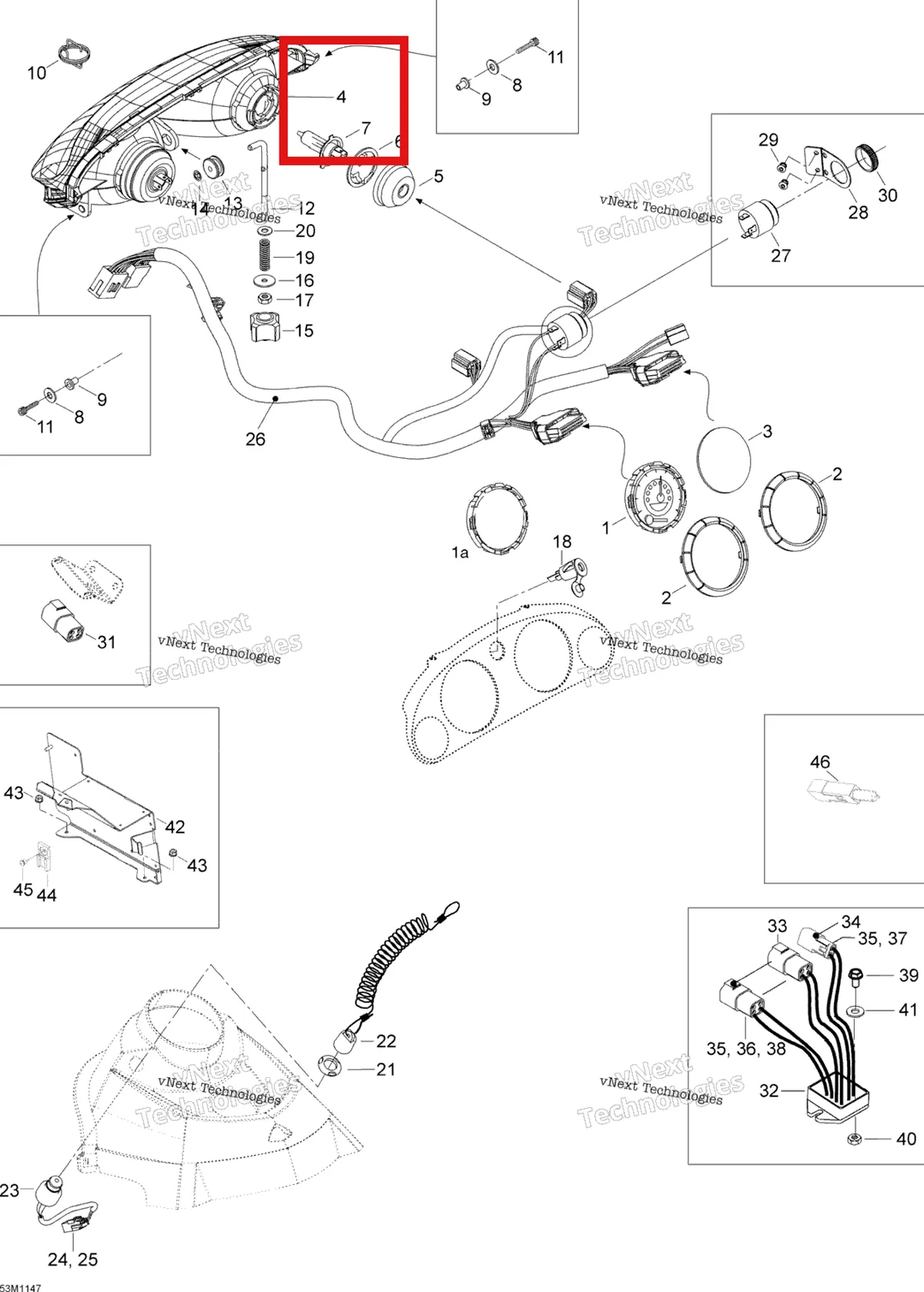 Деталь 515176311 (Деталь Halogen Headlamp. Includes 4 To 7) на схеме узла 2012 Ski-Doo Skandic SWT V800 YetiII Electrical Accessories
