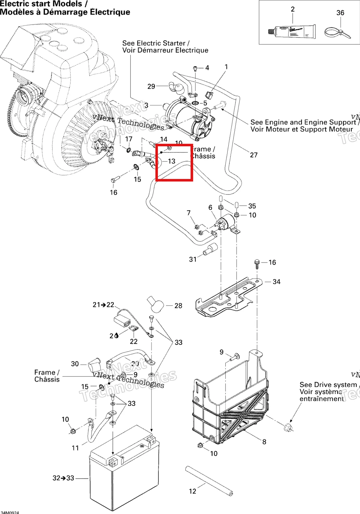 Деталь 515176318 (Деталь Ground Wire) на схеме узла 2009 Ski-Doo Skandic Tundra Battery And Starter