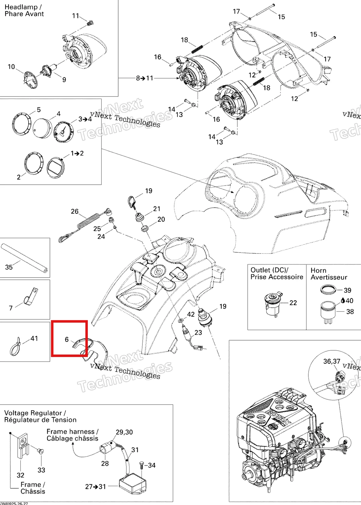 Деталь 515176321 (Протектор) на схеме узла 2009 Ski-Doo Skandic Tundra LT 550F Electrical Accessories
