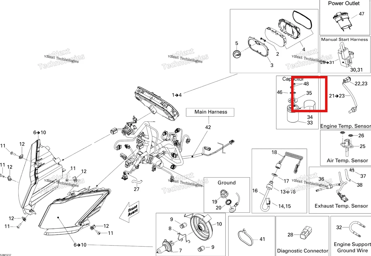 Деталь 515176351 (Крышка) на схеме узла 2012 Ski-Doo Expedition LE 600HOETEC XU Electrical Accessories