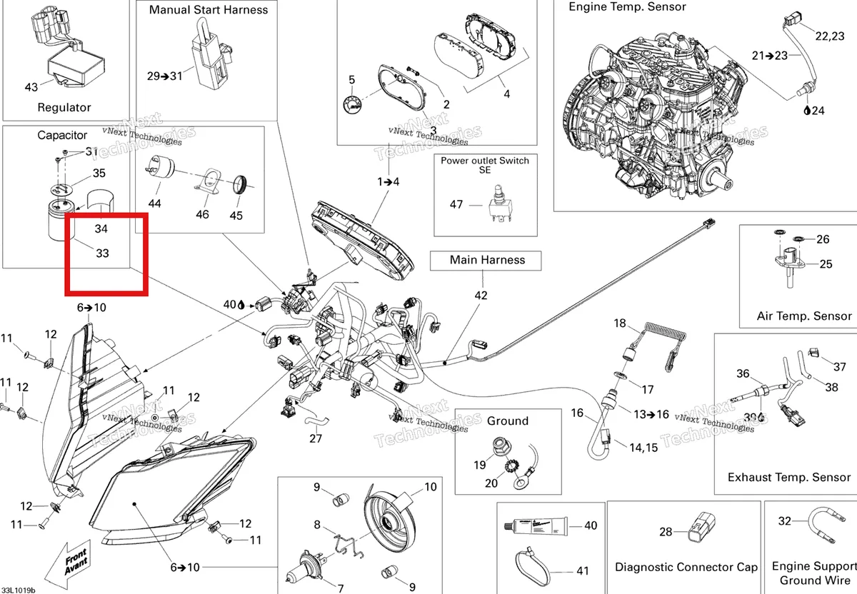 Деталь 515176387 (Деталь Capasitor) на схеме узла 2010 Ski-Doo Expedition TUV SE 600HO SDI XU Electrical System Se