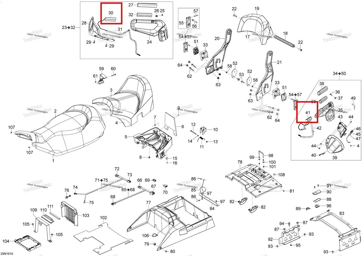Деталь 515176393 (Деталь Heating Element) на схеме узла 2019 Ski-Doo EXPEDITION LE-SE 600HO E-TEC Seat - 600Ho E-Tec