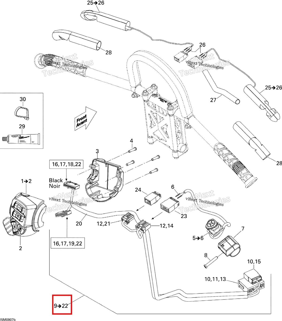 Деталь 515176417 (Деталь Steering Wiring Harness. Includes 9 To 25) на схеме узла 2009 Ski-Doo MX Z Renegade X 800R Power T.E.K. Steering Wiring Harness 800R Renegade X