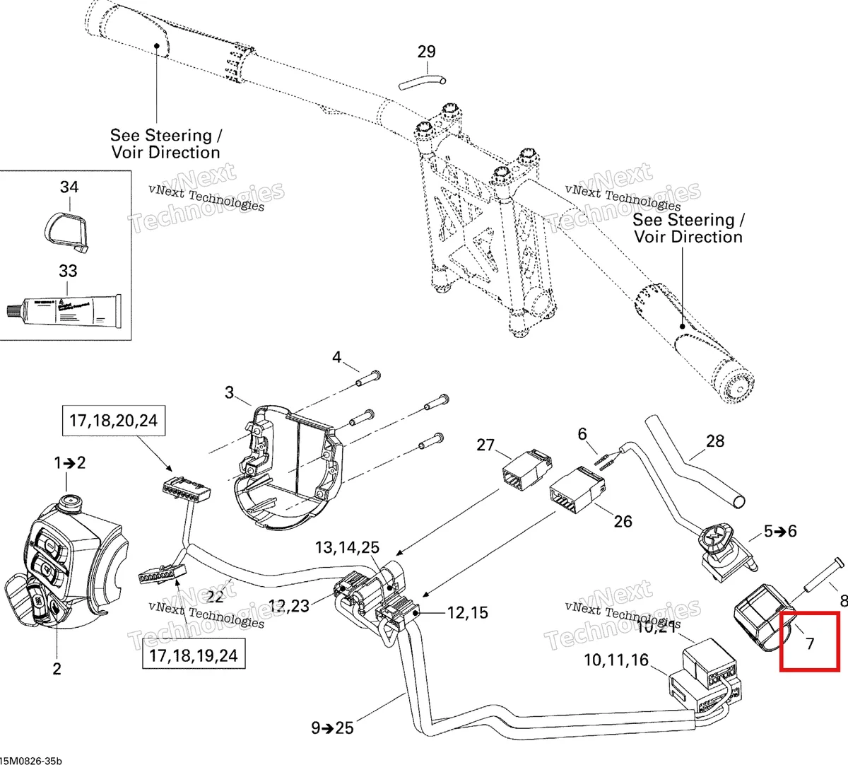 Деталь 515176418 (Деталь Kill Switch Support) на схеме узла 2008 Ski-Doo GSX LTD TOURING 600 HO SDI Steering Wiring Harness