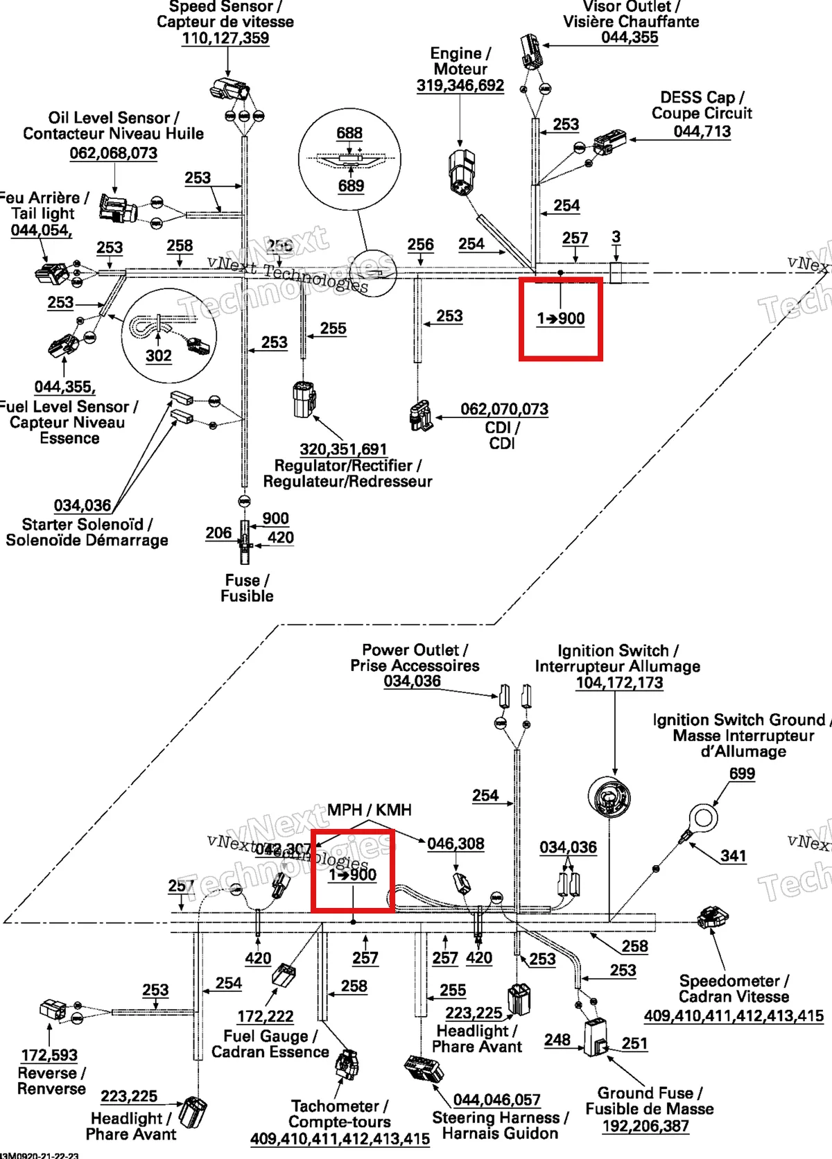 Деталь 515176425 на схеме узла 2009 Ski-Doo GSX Fan Electrical Harness