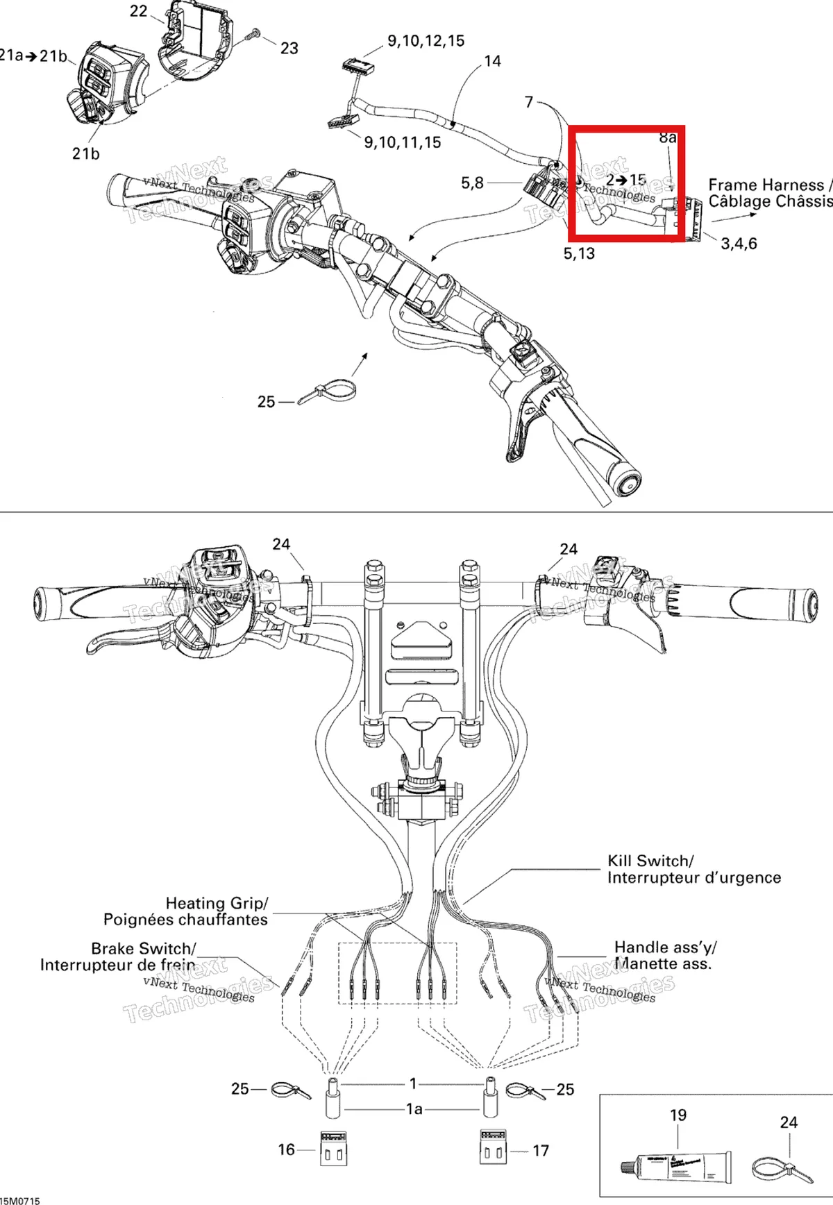 Деталь 515176436 на схеме узла 2007 Ski-Doo Freestyle Park 550F Steering Wiring Harness