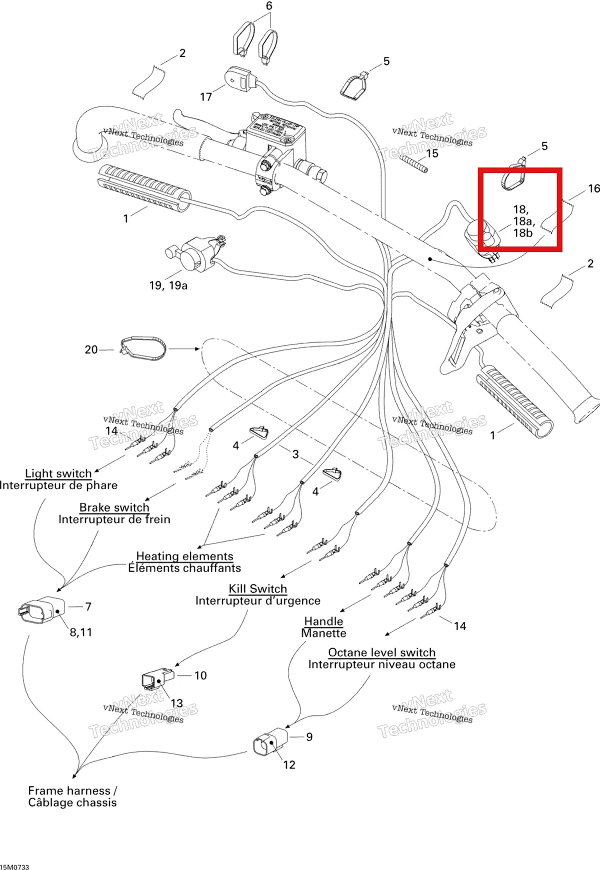 Деталь 515176443 на схеме узла 2007 Ski-Doo MX Z 440X Racing Steering Wiring Harness