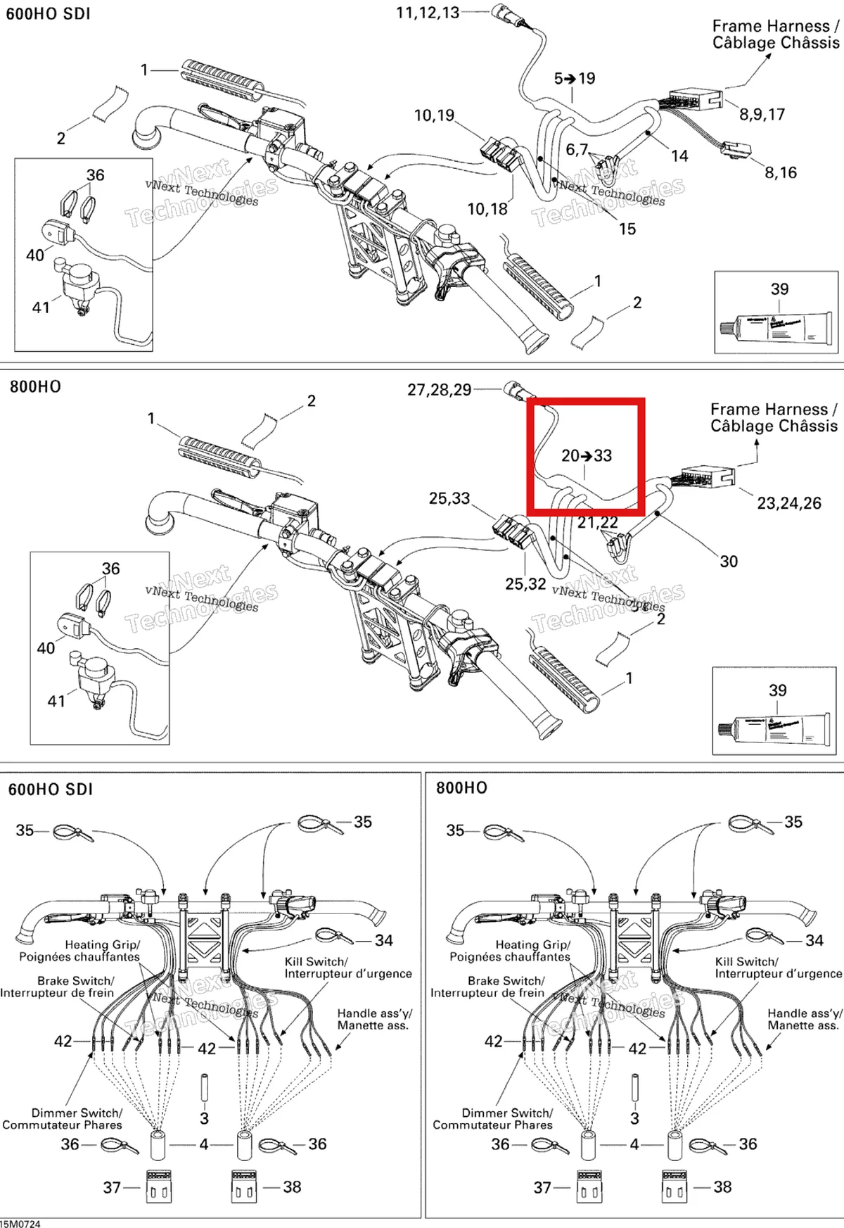 Деталь 515176454 на схеме узла 2007 Ski-Doo MX Z XRS 800 HO PTEK Steering Wiring Harness 800
