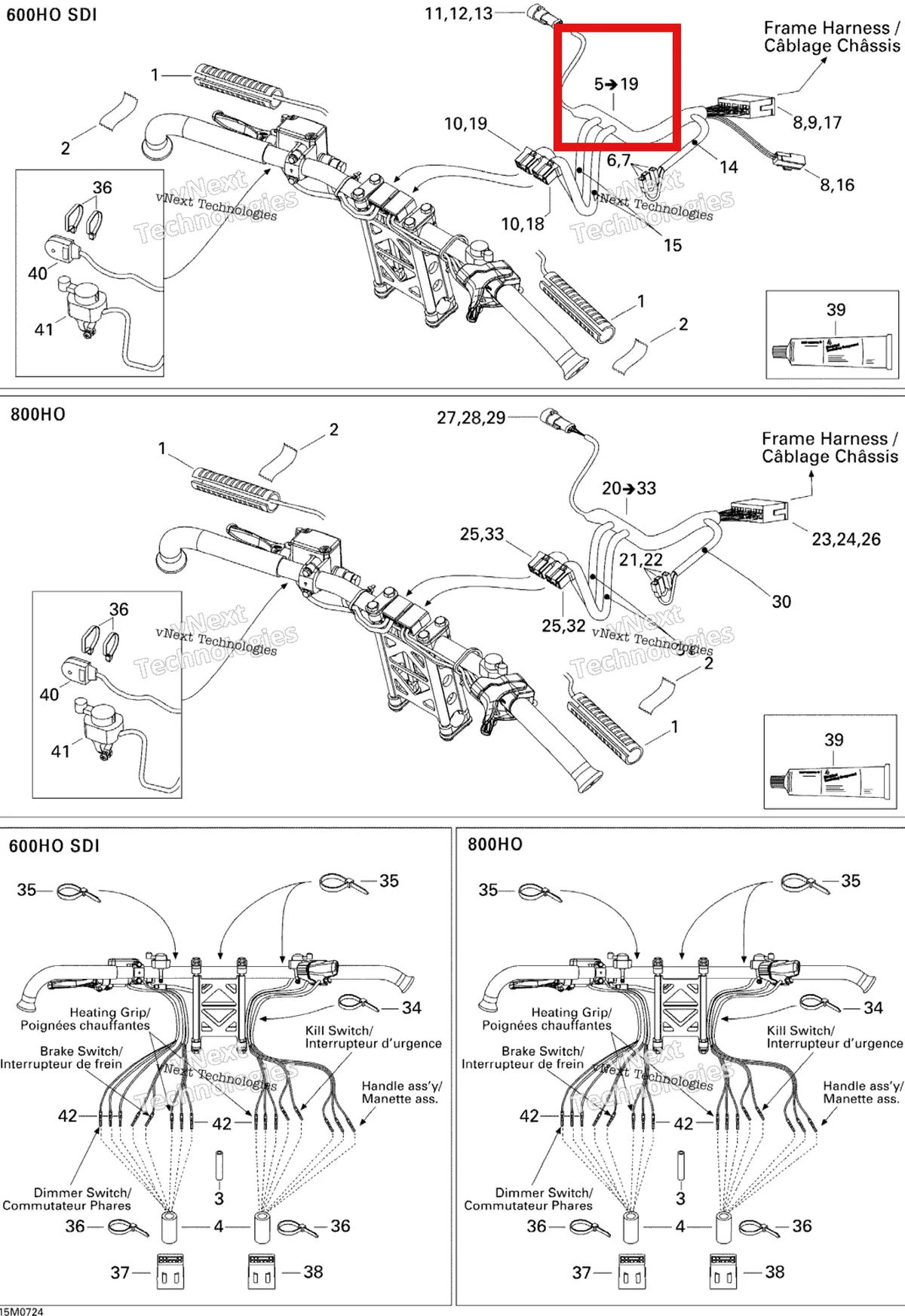 Деталь 515176455 на схеме узла 2007 Ski-Doo MX Z XRS 600 HO SDI Steering Wiring Harness 600