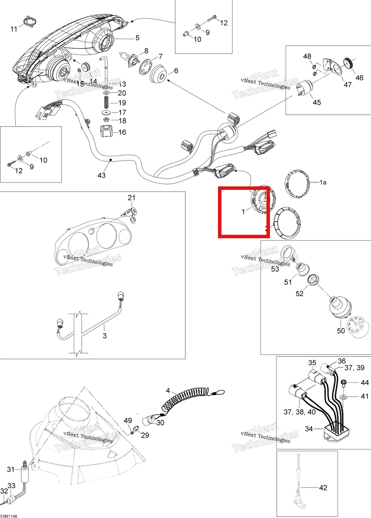 Деталь 515176476 (Деталь Speedometer. Includes 3 To 4) на схеме узла 2011 Ski-Doo Skandic WT 550F YetiII Electrical System