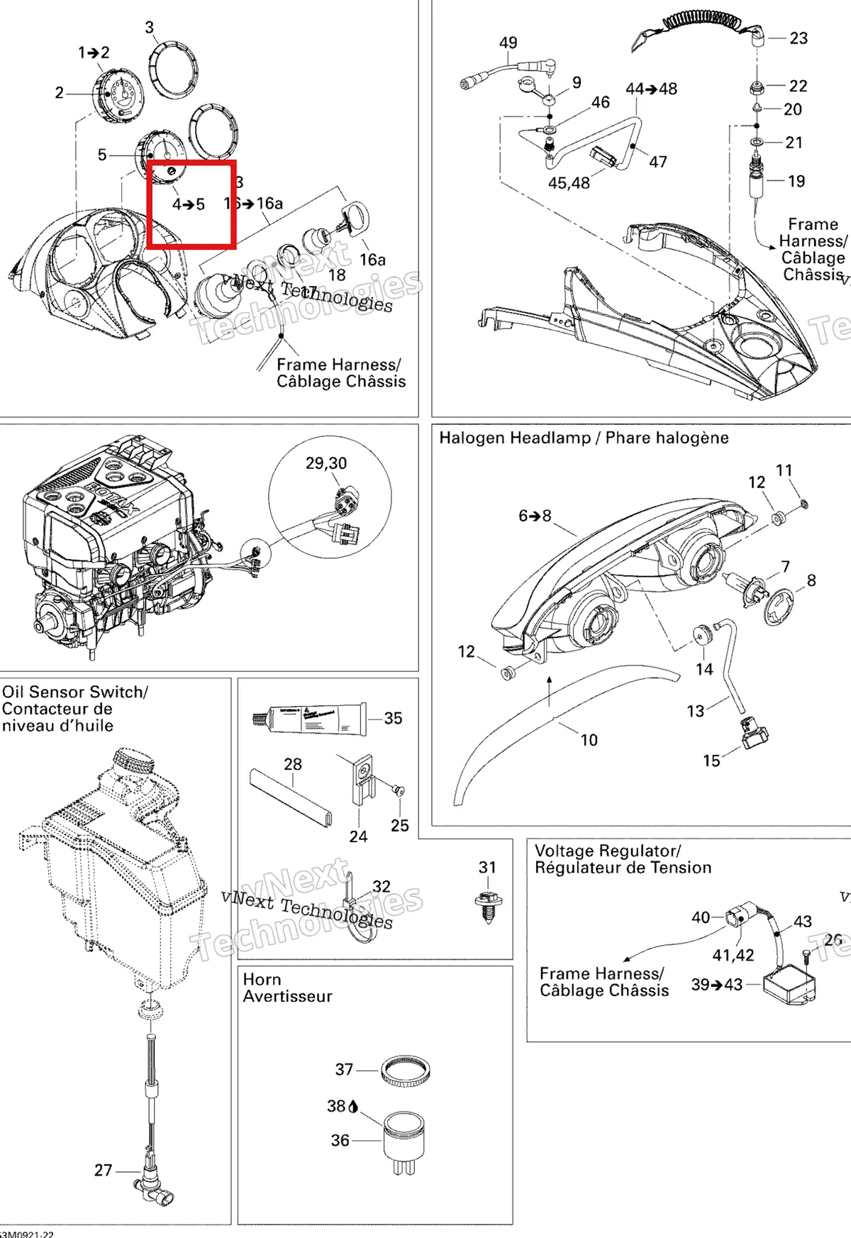 Деталь 515176478 (Деталь Tachometer) на схеме узла 2009 Ski-Doo GSX Fan Electrical Accessories
