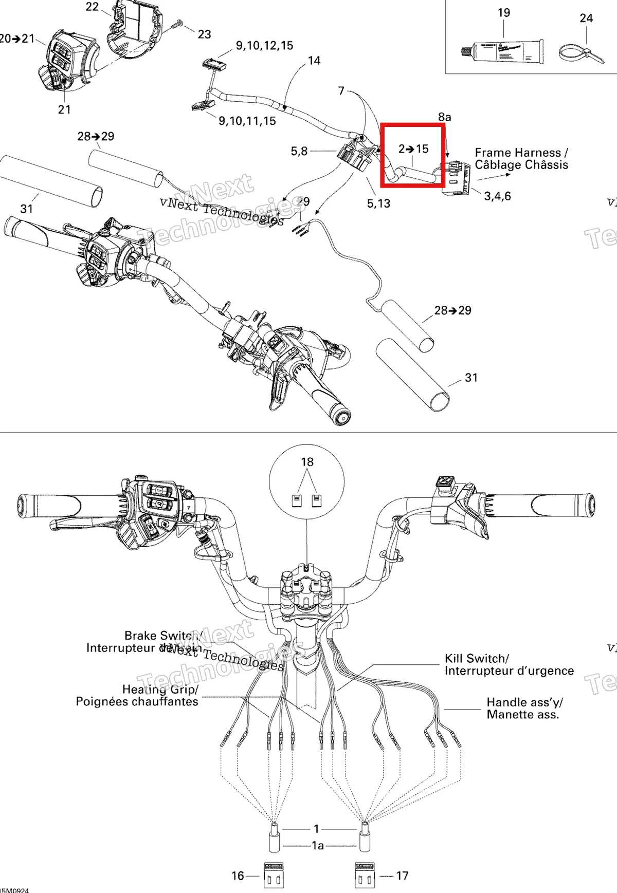 Деталь 515176481 (Деталь Wiring Harness. Includes 2 To 15) на схеме узла 2009 Ski-Doo Skandic Tundra Steering Wiring Harness