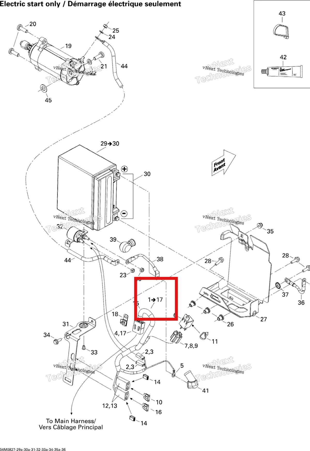 Деталь 515176502 на схеме узла 2008 Ski-Doo Summit EVEREST 800R Battery And Starter