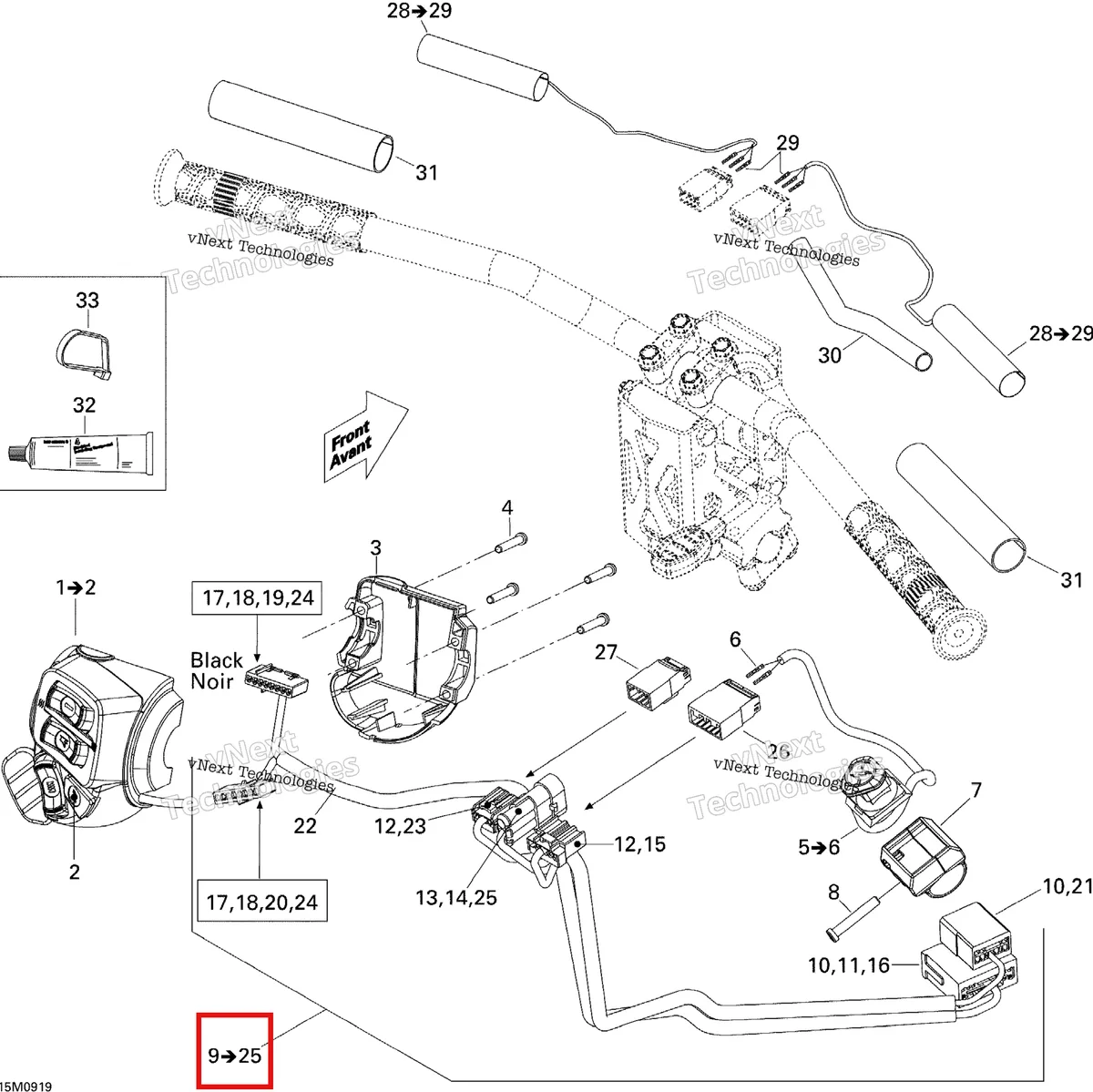 Деталь 515176506 на схеме узла 2009 Ski-Doo GTX SE 1200 4-TEC Steering Wiring Harness