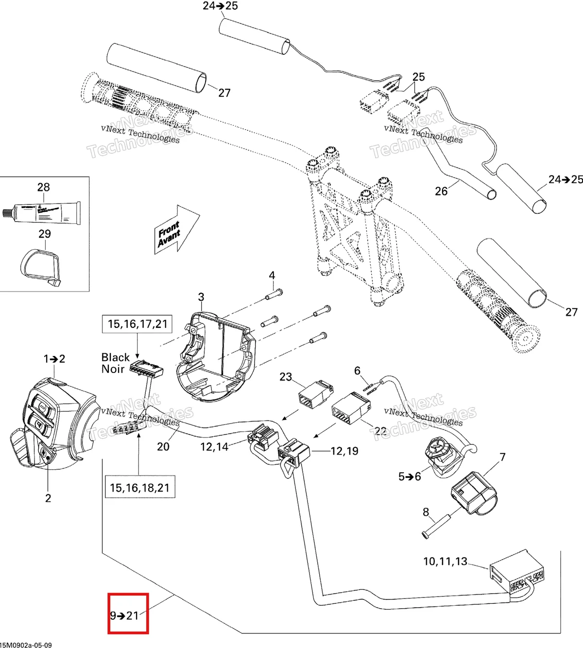 Деталь 515176509 на схеме узла 2009 Ski-Doo GSX Sport 500SS Steering Wiring Harness