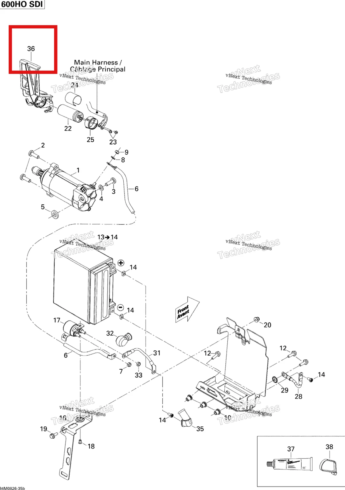 Деталь 515176513 на схеме узла 2008 Ski-Doo GSX LTD TOURING 600 HO SDI Battery And Starter