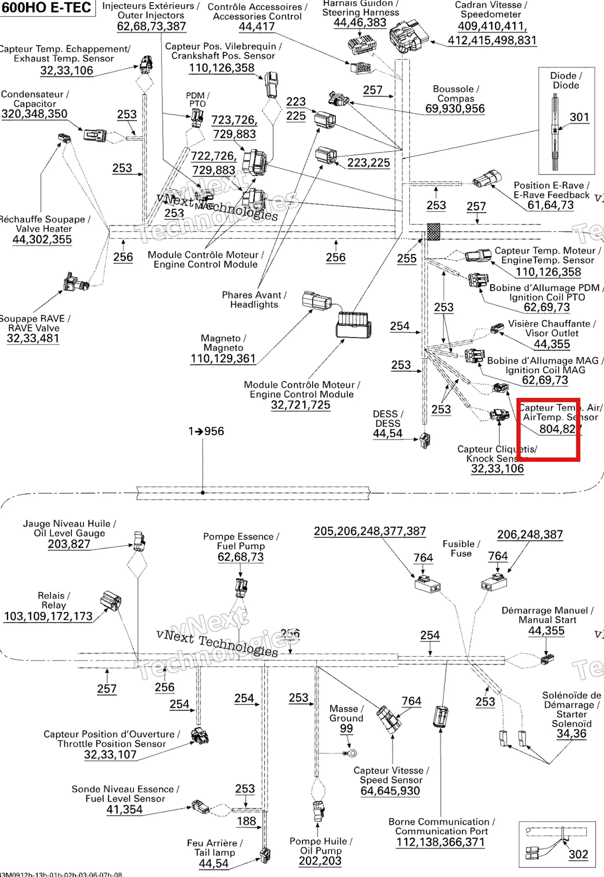 Деталь 515176523 (Деталь Female Terminal Housing, 2 Circuits) на схеме узла 2009 Ski-Doo GSX Limited 600 H.O. E-TEC Electrical Harness
