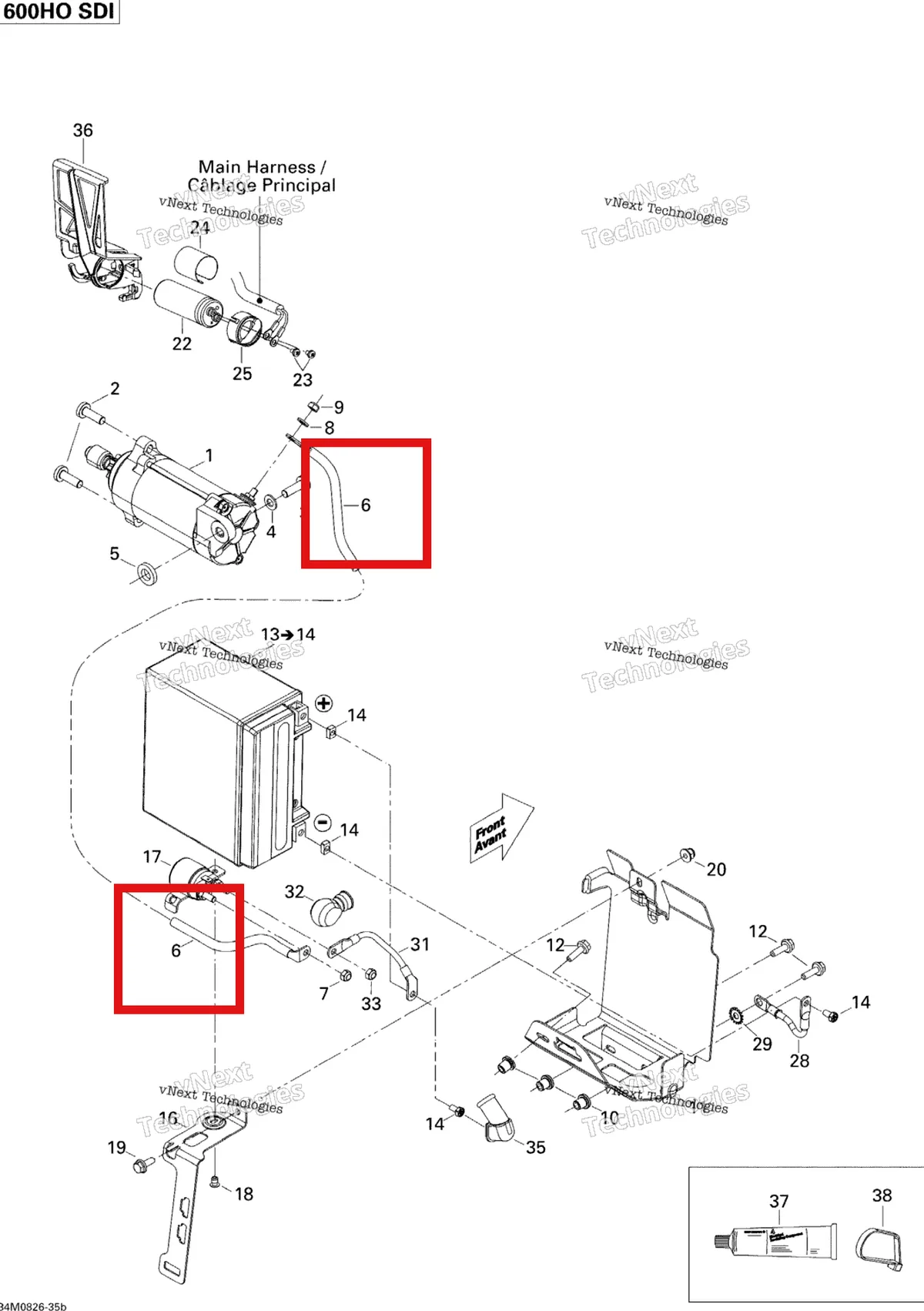 Деталь 515176534 на схеме узла 2008 Ski-Doo GSX LTD TOURING 600 HO SDI Battery And Starter