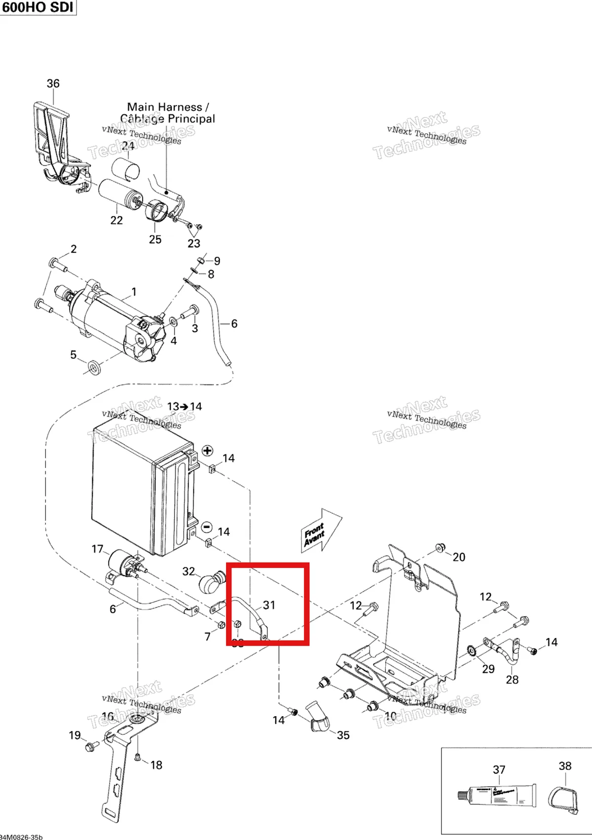 Деталь 515176535 на схеме узла 2008 Ski-Doo GSX LTD TOURING 600 HO SDI Battery And Starter