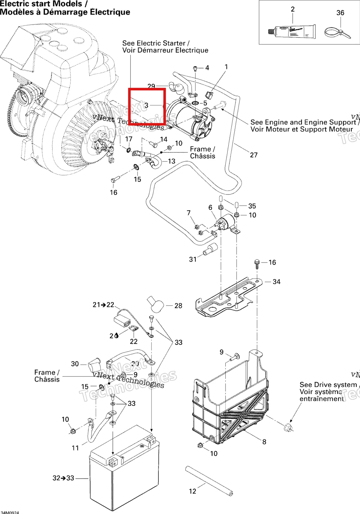 Деталь 515176537 (Деталь Starter. Includes 1 To 6) на схеме узла 2009 Ski-Doo Skandic Tundra Battery And Starter