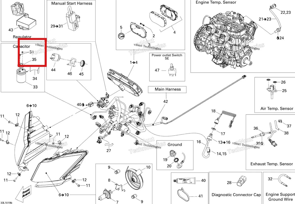 Деталь 515176542 (Деталь Screw 10-32 X 5/16") на схеме узла 2010 Ski-Doo Expedition TUV SE 600HO SDI XU Electrical System Se