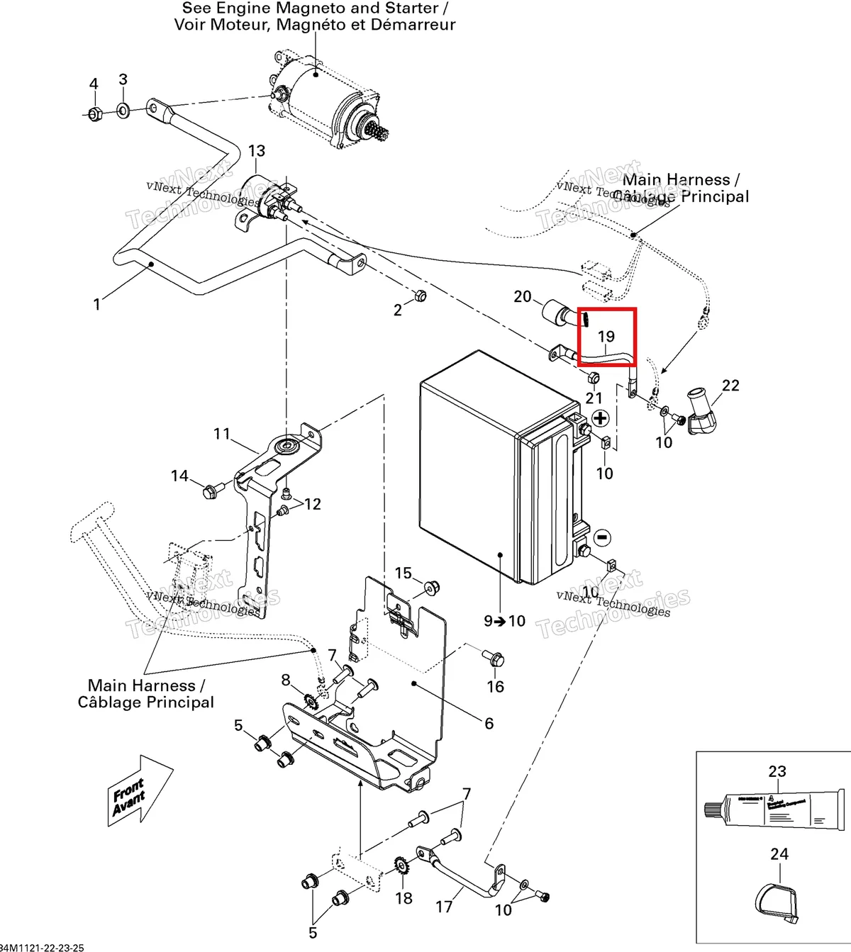 Деталь 515176556 (Деталь Battery Wire. With Electric Starter) на схеме узла 2011 Ski-Doo Grand Touring LE & SE 1200 XR Battery And Starter